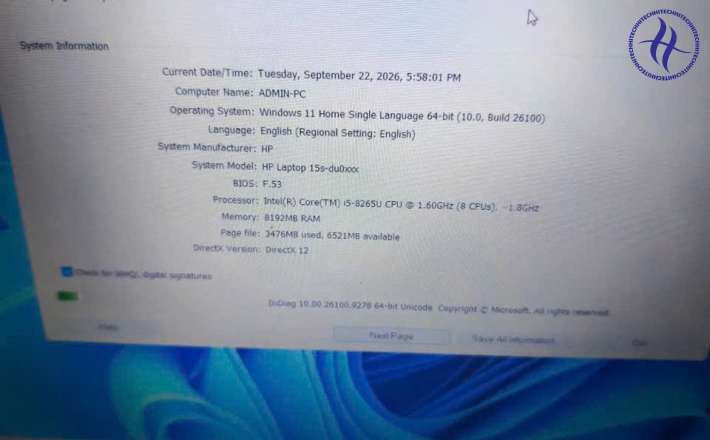 HP PAVILION 15S-DU I5-8250U
